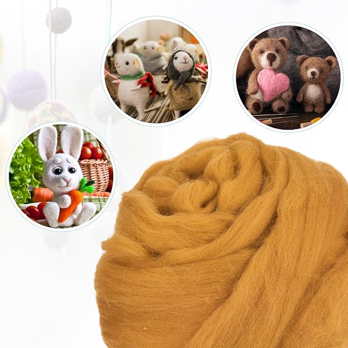 uxcell Needle Felting Wool, 3.5 Oz Nature Fibre Wool Yarn Roving - Image 4