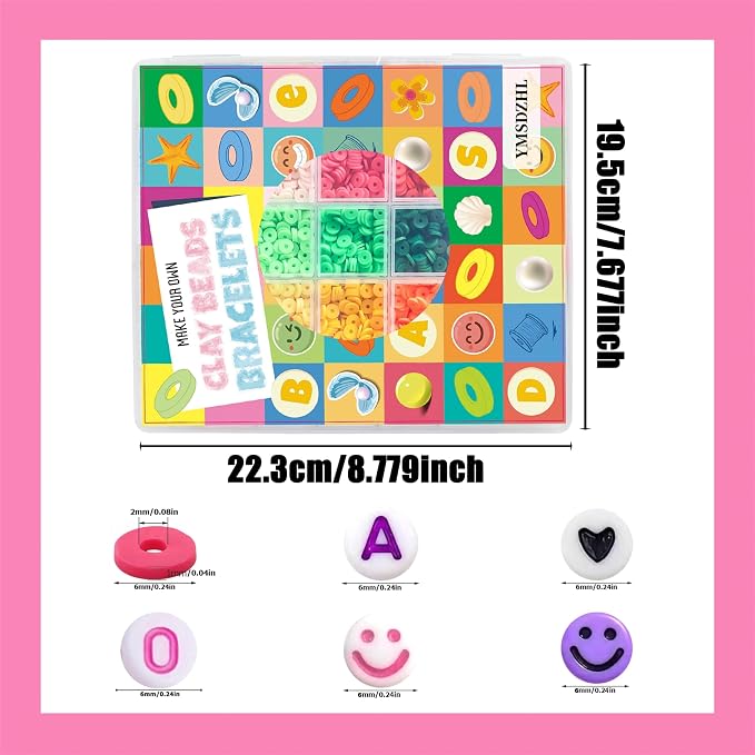 YMSDZHL 6000+PCS Clay Beads Bracelet Making Kit, 24 Color DIY Flat Preppy Beads - Image 5