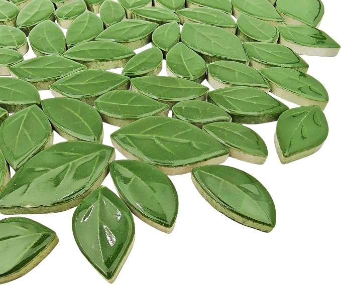 500g/1.1lb Leaf-Shaped Ceramic Mosaic Tiles, Ceramic Mosaic Pieces - Image 3