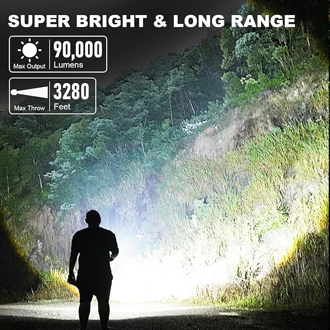Rechargeable Flashlights High Lumens, 90,000 Lumens Super Bright Led Flashlights with USB Cable, Adjustable Powerful 5 Modes Waterproof Flashlight Handheld Flash Light for Home Camping