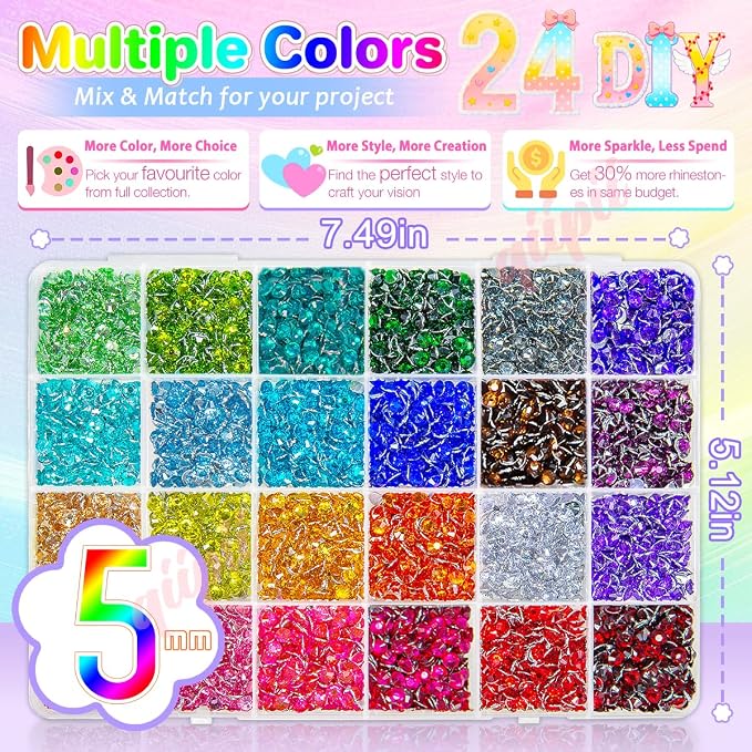 qiipii 24 Color 5mm Crystal Resin Rhinestones - Image 3