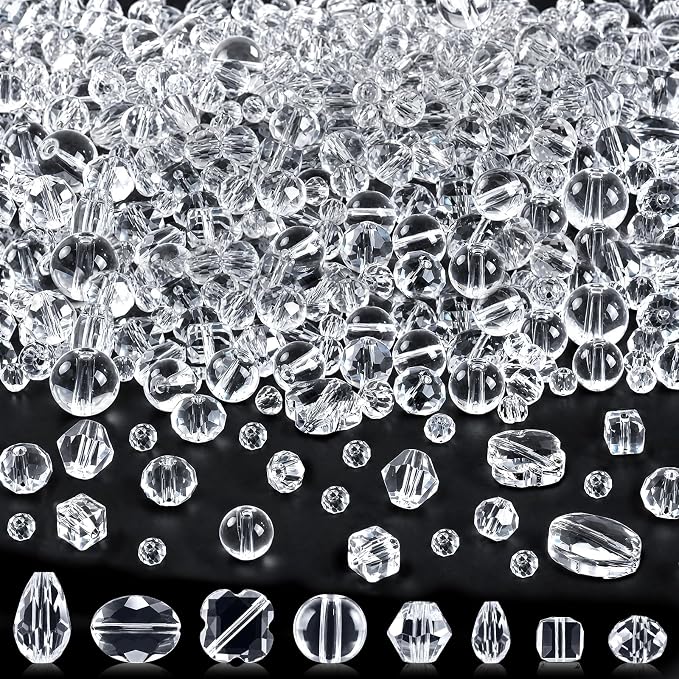 636pcs Crystal Glass Beads for Jewelry Making Assorted, 4/6/8mm Clear Craft by OuMuaMua