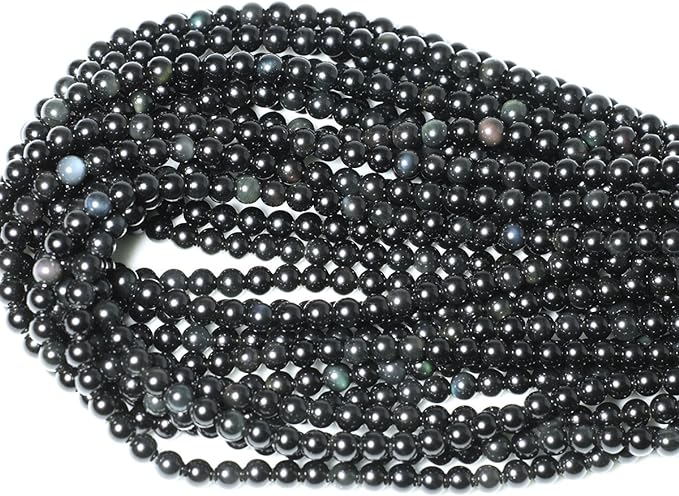 60PCS 6mm Natural Black Obsidian Gemstone Round Loose Beads Crystal Energy by CHEAVIAN