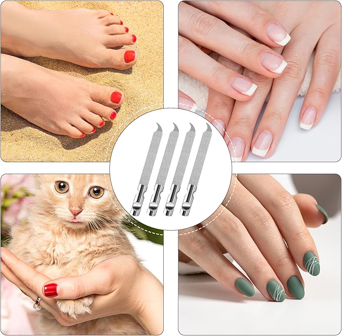 Metal Nail Files for Natural Nails, Mabor 2Pcs Stainless Steel Fingernail File with Pointed Tip Professional Double Sided Curved Filer for Nails Travel with PU Leather Case