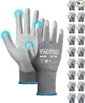 PACIFIC PPE Work Gloves for Men and Women, Touchscreen, 18 Pairs Bulk Pack Mechanic Gloves, PU Coated, Mens Gardening Gloves, Lightweight, Grey, Medium