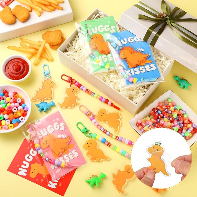 Suncalla 984 Pcs 24 Set Dinosaur Nugget Keychain Making Kit DIY Crafts | Key - Image 3