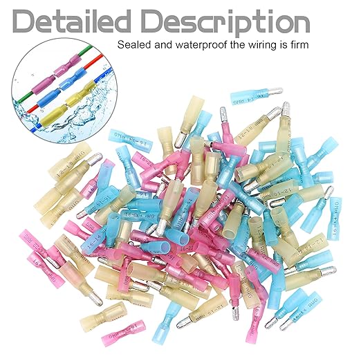 120PCS Heat Shrink Bullet Connectors Kit,Waterproof Electrical Female & Male Bullet Butt Terminals(12-10AWG,14-16AWG,18-22AWG)
