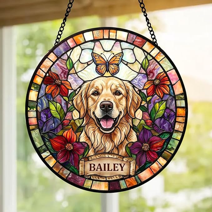 Personalized Dog Stain Glass Suncatcher, Pet Portrait Hanging Gifts, Dog by Noni