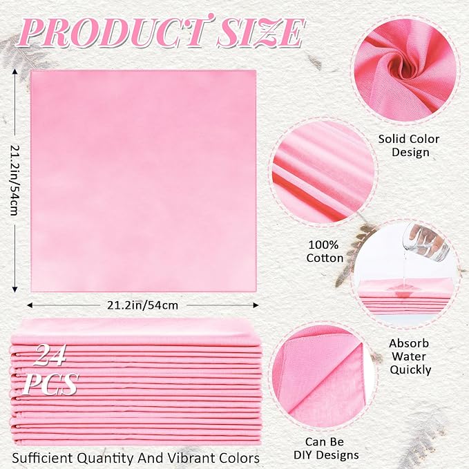 Suhine 100% Cotton Solid Bandanas Blank Bandanas Multifunctional Headband Scarf - Image 2