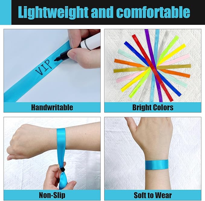 100 Pcs Cloth Wristband - Lightweight Disposable Wristbands for Concerts and Parties (Water Blue)