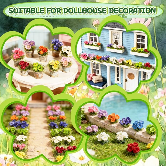 Warmtree 63 Pcs Miniature Colorful Flower Cluster Static Grass Tufts Self - Image 3