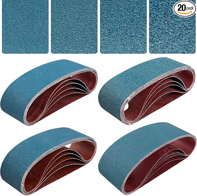 3x21 Inch Belt Sander Sanding Belts Kit 20 Pcs (5 Each of 40/60/80/120 Grits), Zirconia Belt Sander Paper Sanding Belts for Wood, Metal, Cars, and Furniture, 20-Pack