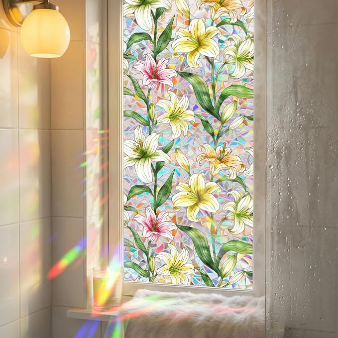 Lily Stained Glass Window Film Privacy, Rainbow Window Film Decorative Static - Image 6