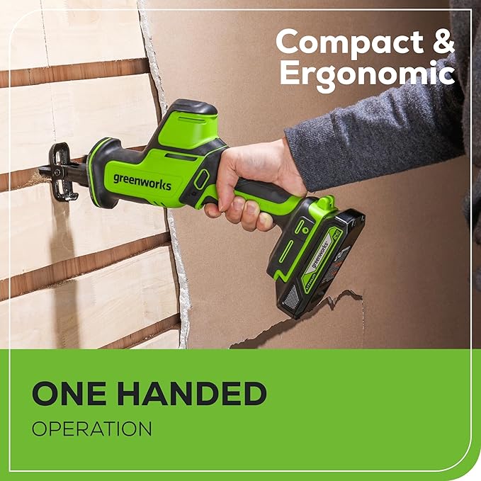 Greenworks 24V Brushless 1" Compact One-Handed Reciprocating Saw (3,000 SPM), Cordless Powered Variable Speed Recip Saw, Battery Not Included