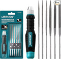LIBRATON Needle File Set Interchangeable, Small Mini Wood Metal Files, 6PCs Steel With Handle for Precision Work, Woodworking, Plastic Carving, Craft Tool