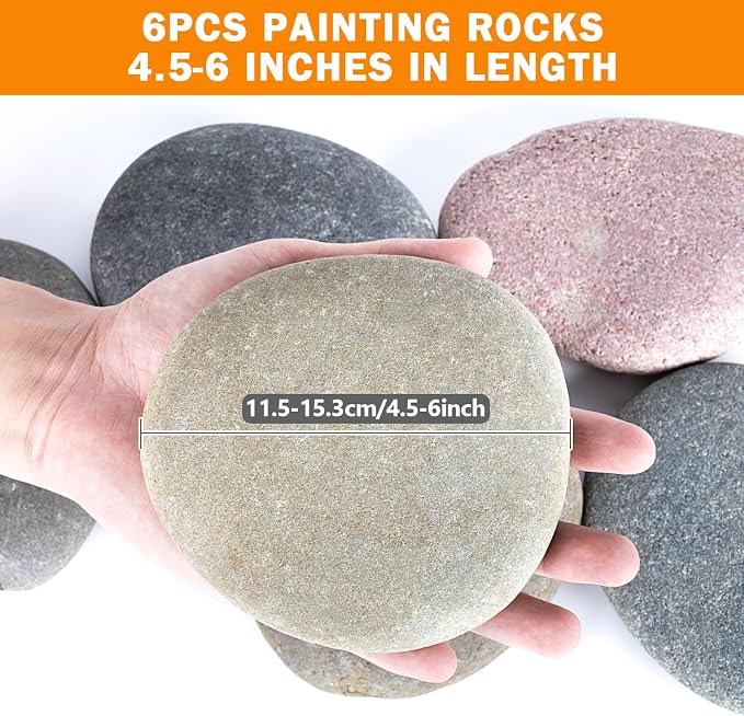 River Rocks for Painting 6 Pcs Extra Large 4.5"-6" Inch Flat Smooth Painting - Image 2