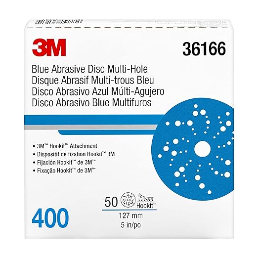 3M Hookit Blue Abrasive Ceramic Aluminum Oxide Hook & Loop Disc - 5 in Diameter Multi-Hole Vacuum Holes - 36166 [PRICE is per BOX]