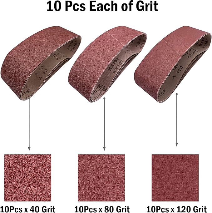 Taokyid 30 Pcs 3x18 Inch Sanding Belts,10 Each of 40 80 120 Grits Aluminum Oxide Sandpaper for 3 x 18 Inch Belt Sander