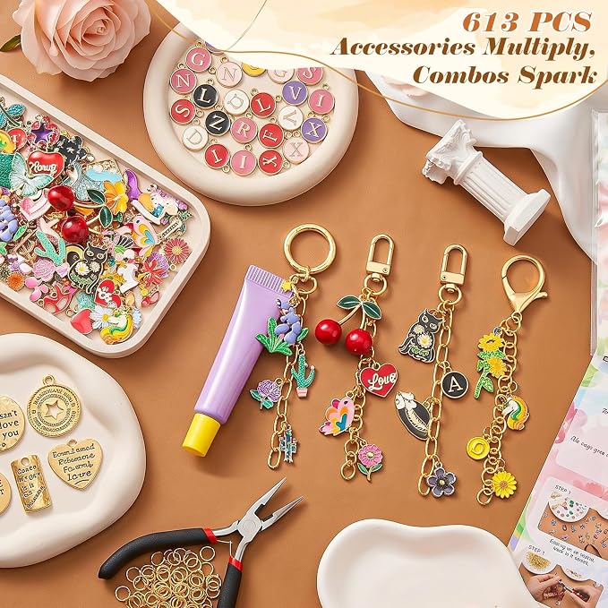 Ecoofor 613 PCS Charms Lip Gloss Keychain Making Kit, Bag Charm Kit - Image 5