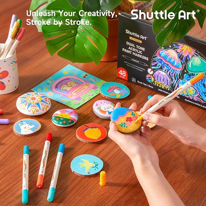 Shuttle Art 48 Colors Dual Tone Acrylic Paint Markers, 24 Pack Acrylic Paint - Image 7