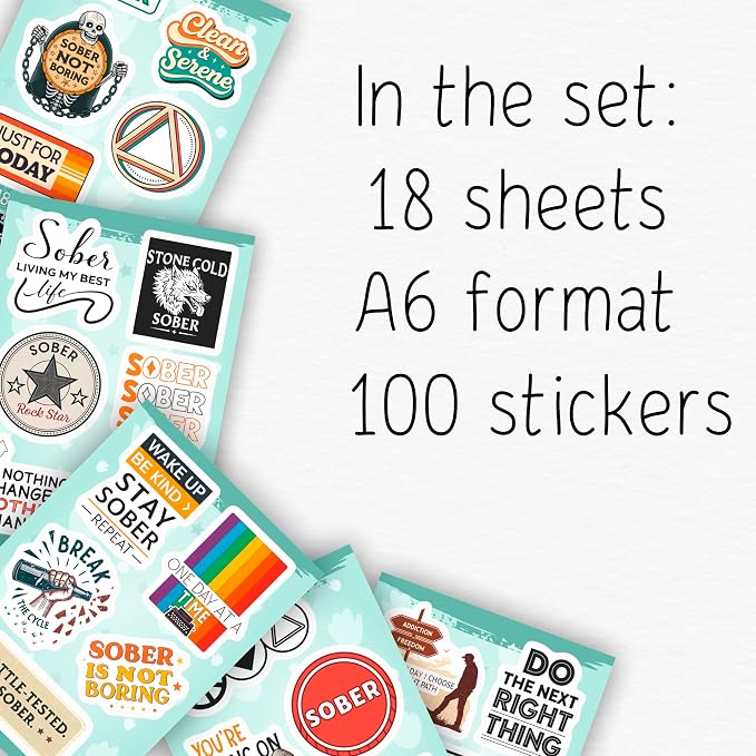 100Pcs Sobriety Stickers Bulk for Water Bottle, Laptop - Image 2