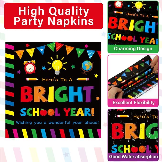 100PCS Back To School Decorations School Season Supplies Paper Plates Napkins - Image 4