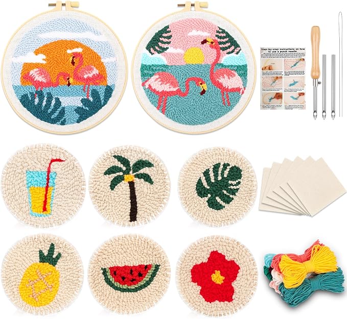 Sukhumvit 8PCS Punch Needle Coaster Kit, Beginners Adults Punch Needle Set by Sukhumvit