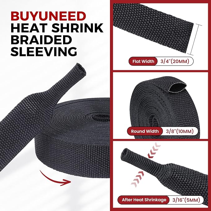 Heat Shrink Wire Loom 2:1 Shrinkable Braided Cable Sleeve 3/8 Inch ID-128ft - Image 2
