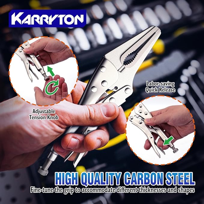 16PCS Locking Pliers Set, Carbon Steel, Fast Release, Curved Jaw, Long Nose, Straight Jaw, U-Shaped,Pinch Off,C-clamp, Chain Clamp, Sheet Metal Clamp w/Multifunction Oxford Tool Bag