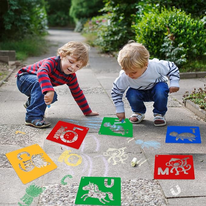 26 Pieces Sturdy Stencils for Kids, 8 Inches Large Sidewalk Chalk Stencils for - Image 5