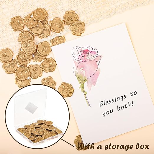WSICSE Wax Seal Stickers, 60 Pack, Light Gold, 4 Styles | Self-Adhesive - Image 7