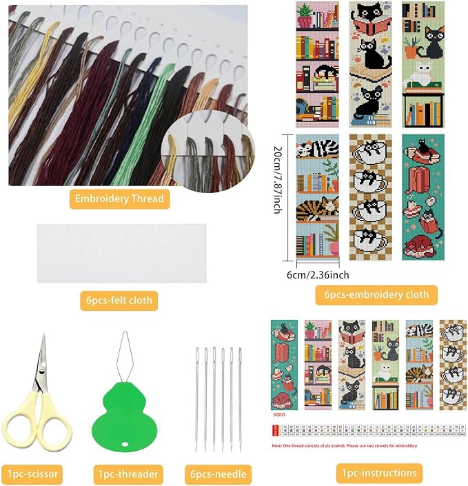 NEGEKFKX 6 Pcs Black Cat Cross Stitch Bookmark Kit - Image 2