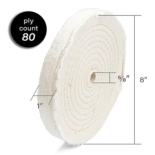ENKAY - 8" Extra Thick Spiral Sewn Buffing Wheels (2 Pack) for Polishing Metal and More, for Use with Polishing Compounds, Buffing Machines & Bench Grinders (80 Ply Each)