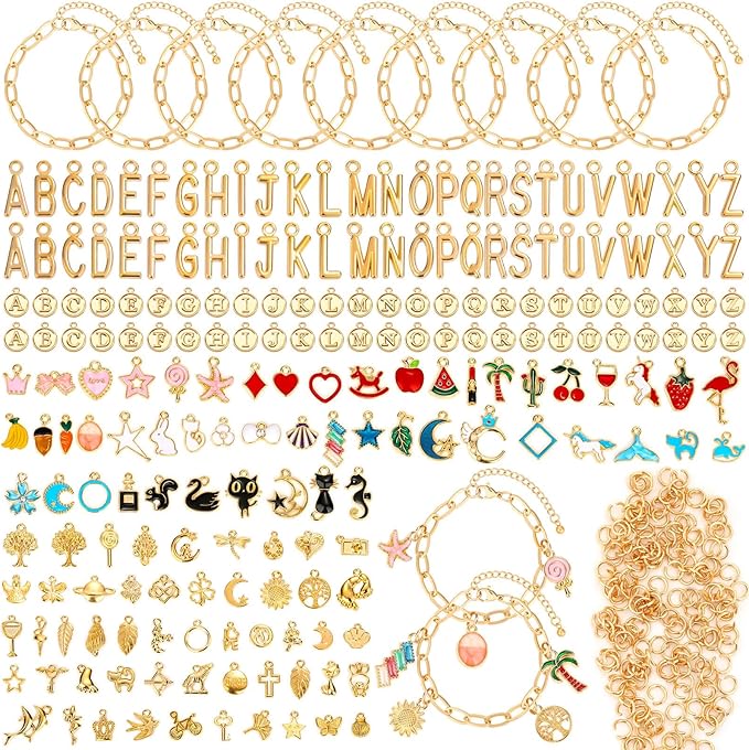 Flasoo 416 Pieces Gold Charm Bracelet Making Kit, Including Paperclip Chain by Flasoo