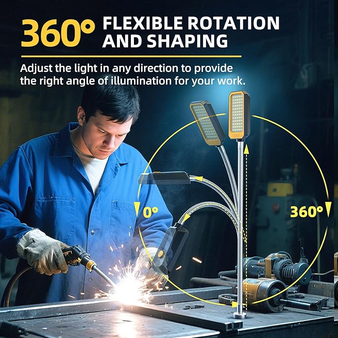 Magnetic Work Light, LED Machine Light with Flexible Gooseneck and Magnetic Base,25W 120 Volt Machine Light for Lathe,Work Bench, Sewing Machine, Workbench Industrial Lighting (25W Round Magnet)