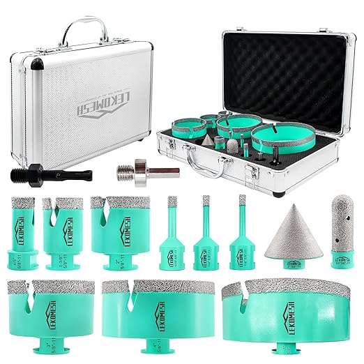 Tile Hole Saw Kit for Porcelain Tile-(6/6/8/20/35/50/75/100/125mm+Finger Bit+Chamfer Bit+Adapter) Diamond Drill Bits Precision Cutting for Ceramic Marble Brick Granite,5/8"-11 Thread