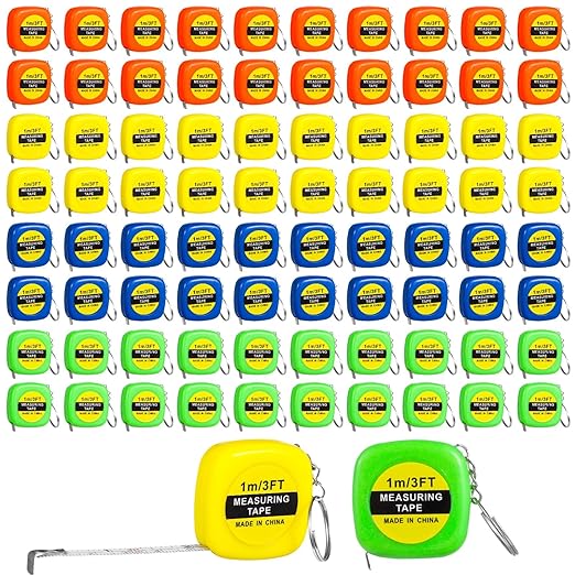 80 PCS Mini Tape Measure Keychains, 3 Ft Measuring Range Small Retractable Measuring Tape Key Chains, Pocket Portable Measurement Tape Bulk in 4 Colors for Favors Birthday Gift Daily
