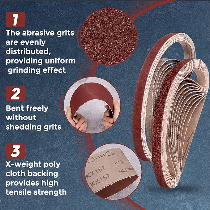 20 Pcs Sanding Belts 2 x 72 Inch 60 Grit Aluminum Oxide Abrasive Sandpaper for Belt Sander Metal Grinding Wood Working Weld Rust Removal
