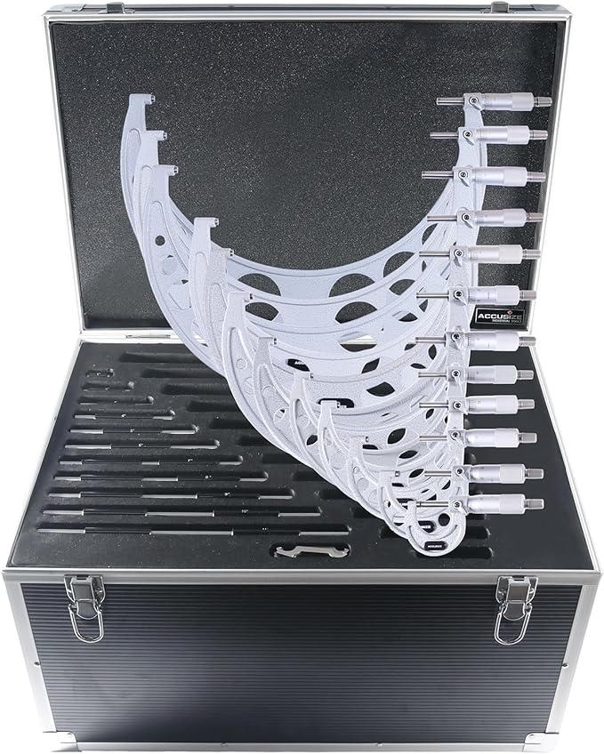 Accusize Industrial Tools 0-12'' by 0.0001'', 12 Pcs Ultra-Precision Outside Micrometers Set with Carbide Tips, Eg00-0912
