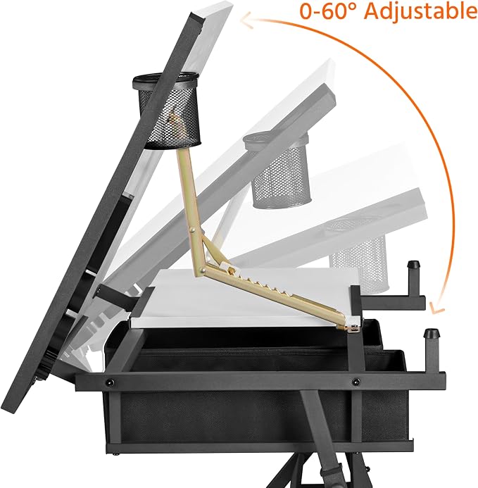 Yaheetech Adjustable Drafting Table Art Desk, Storage Drawers & Stool - Image 7