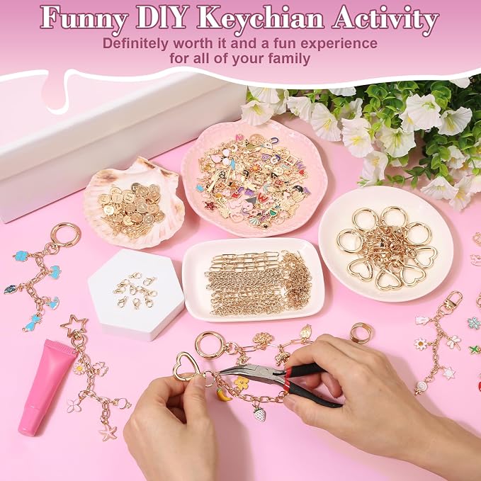Modacraft 475 Pcs Gold Charms Lip Gloss Keychain Making Kit - Image 6