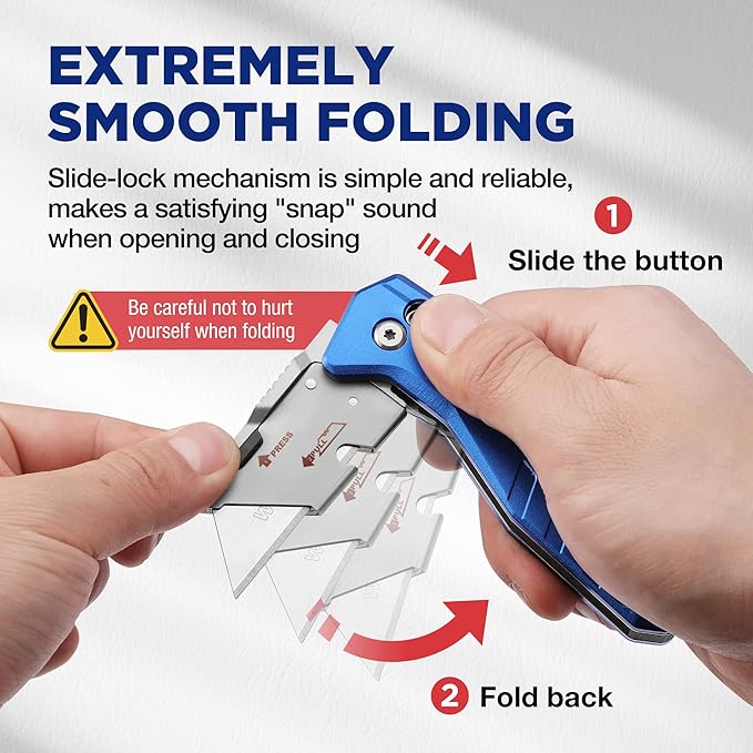 WORKPRO Premium Axis Lock Utility Knife Folding, Heavy Duty Metal Box Cutter with Quick Open Lock, Quick Change Blade Razor Knife, Foldable Pocket Knife with Belt Clip