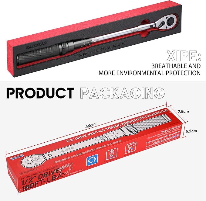 1/2-Inch Drive Click Torque Wrench, Torque Wrench 1/2 Drive 10-160FT.LB/13.6-217N.M with a XIPE Storage Tray, Grey