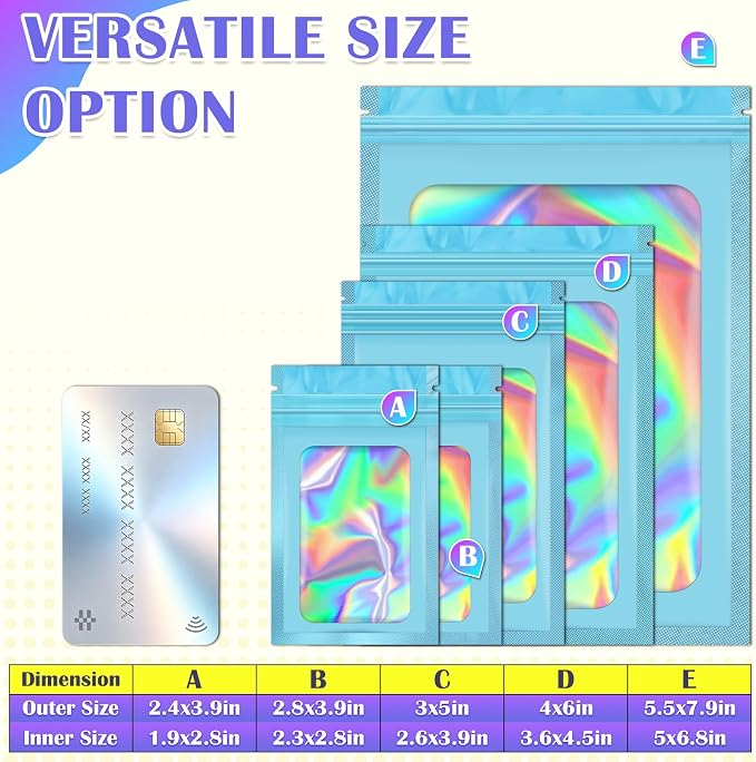 JETMORE 300 Pcs Mylar Bags, Smell Proof Bags Foil Pouch, Holographic Resealable - Image 6