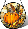 DASTOLL Stained Glass Window Hanging Autumn Harvest Pumpkin Corn 6.3" by DASTOLL