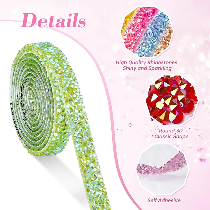 NiArt Self Adhesive Crystal Rhinestone Diamond Ribbon 6 Rolls, 0.39" Wide Total - Image 2