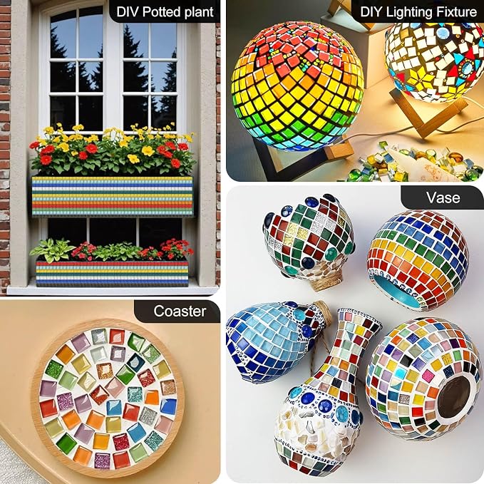 LITMIND 1.1LB Multi-Color Mix Crystal Glass Mosaic Tiles – 0.6 Inch Square - Image 5