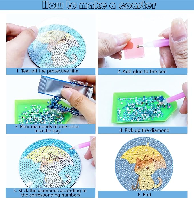 Bulerrylulu 12 Pcs Cat Diamond Painting Coasters Kits - Image 7