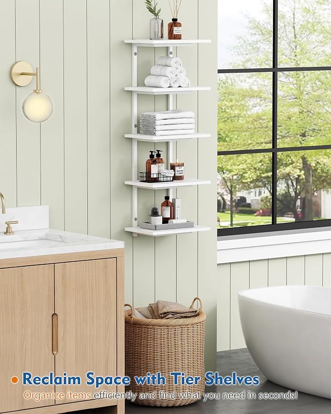 Harwaya White 5 Tier Wall Shelf Unit - Image 3