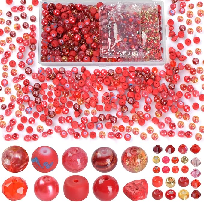 Rired 27 Glass Beads for Jewelry Making, 8mm Round Assorted Beads by RIRED27